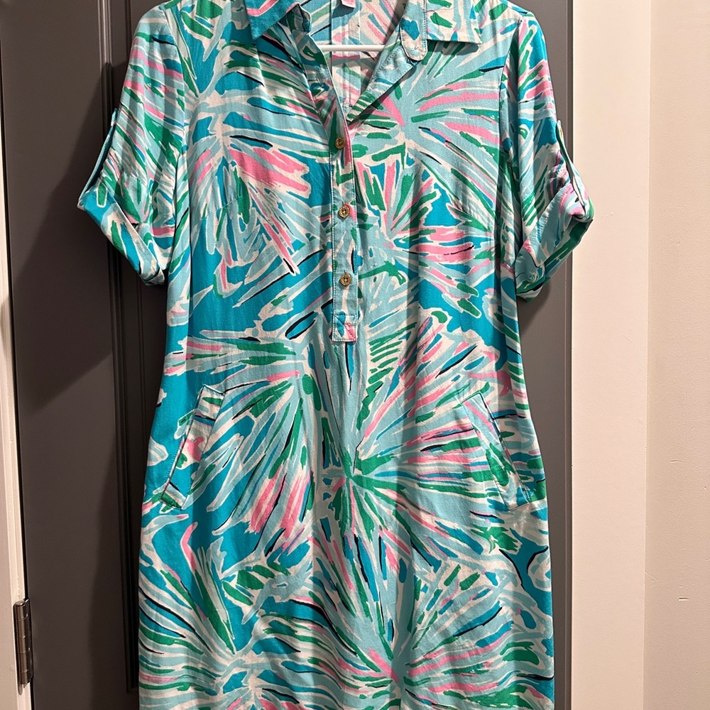 Lilly Pulitzer Shirt Dress Size 2 – Tropical Print, 100% Rayon